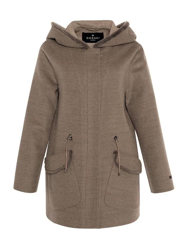 Womens Wool & Cashmere Parka with Shearling Lamb Hood Trim Product Image