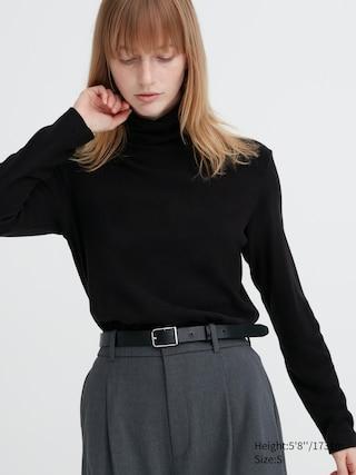 Womens Heattech Fleece Turtleneck Long-Sleeve T-Shirt Black XL UNIQLO US Product Image