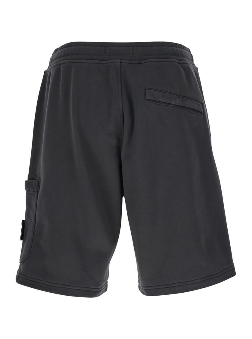 STONE ISLAND Grey Shorts With Elastic Drawstring Waist And Logo Patch On The Front In Cotton Man Product Image