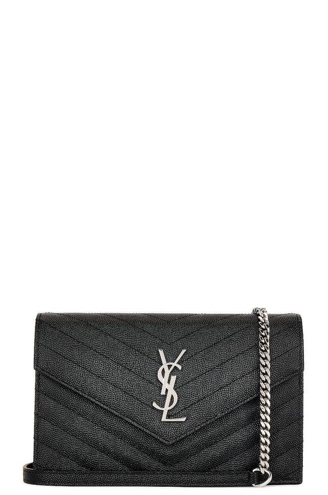 Saint Laurent Cassandra Envelope Chain Wallet Bag in Black Product Image