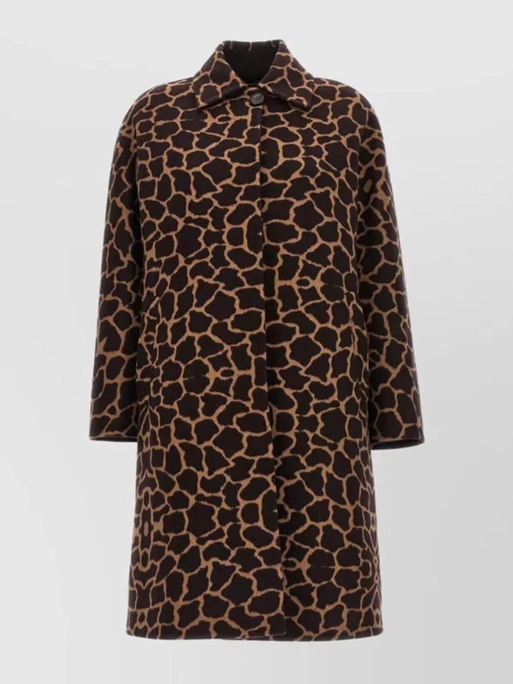 Animal-print Wool Coat In Brown Product Image