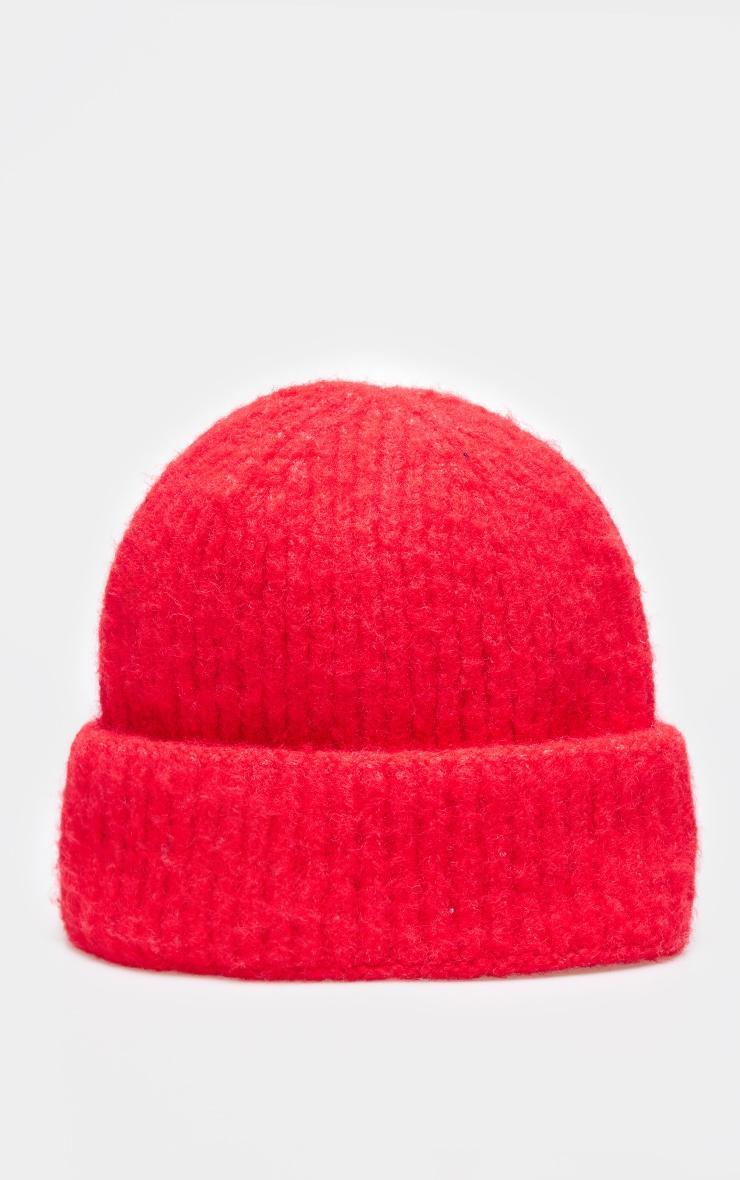 Red Chunky Knit Beanie Product Image