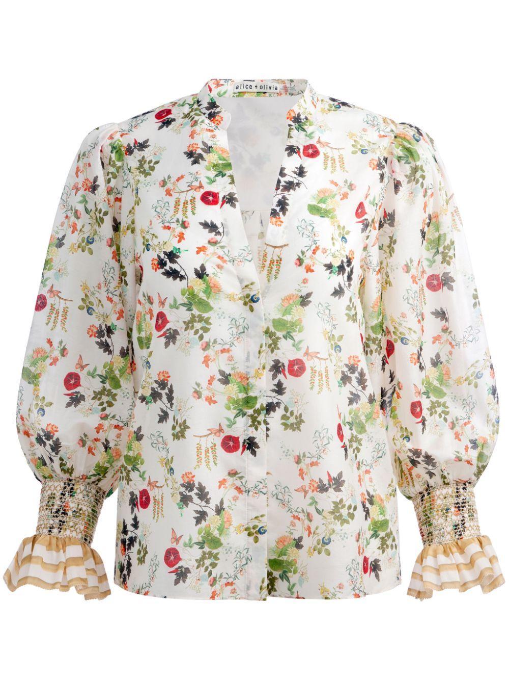 Alice + Olivia Ilan Floral Cotton & Silk Button-up Shirt In Blush Kiss Vanilla Product Image