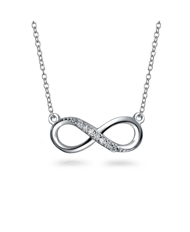 Bling Jewelry Pave Cz Figure 8 Station Style Promise Forever Love Knot Infinity Necklace Pendant For Women Sterling Silver Cubic Zirconia Product Image