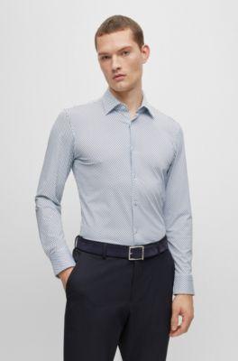 HUGO BOSS Slim-fit Shirt In Patterned Performance-stretch Fabric In Light Blue Product Image