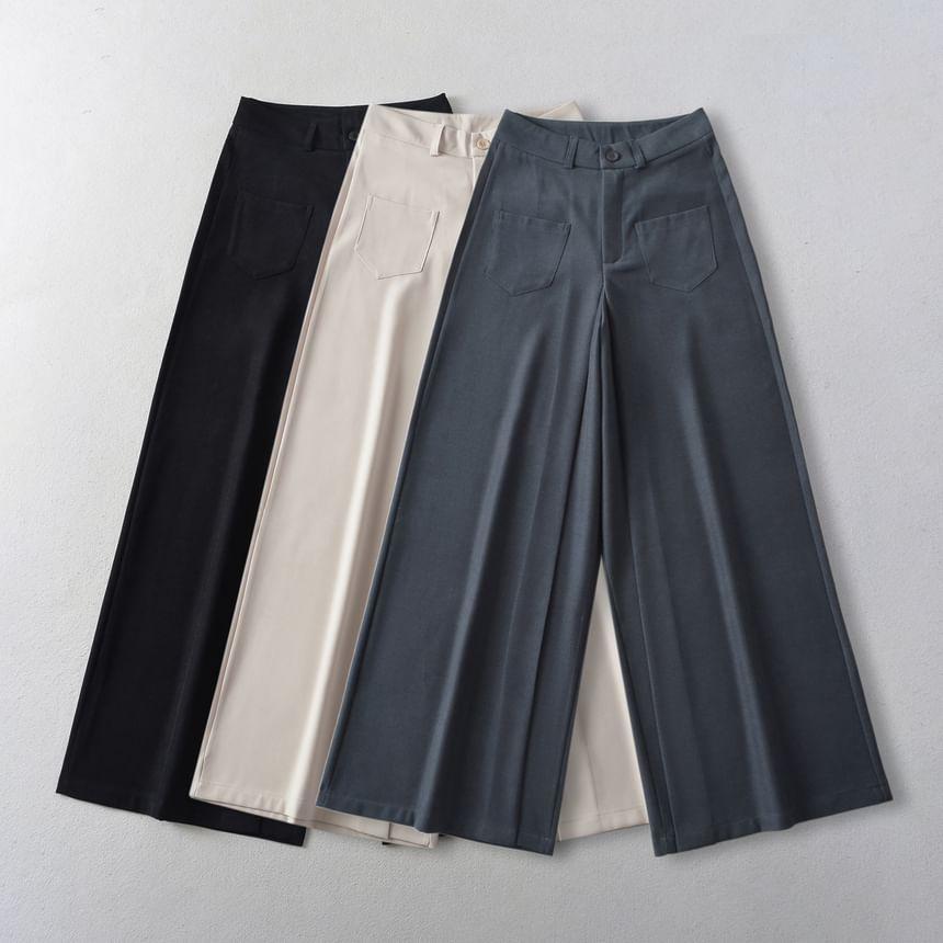 High Waist Plain Loose-Fit Wide-Leg Slacks Product Image