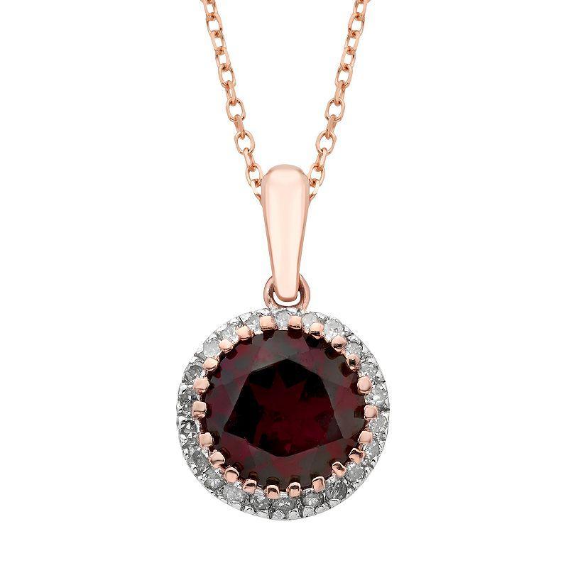 10k Rose Gold Garnet & 1/8 Carat T.W. Diamond Pendant Necklace, Womens Red Product Image