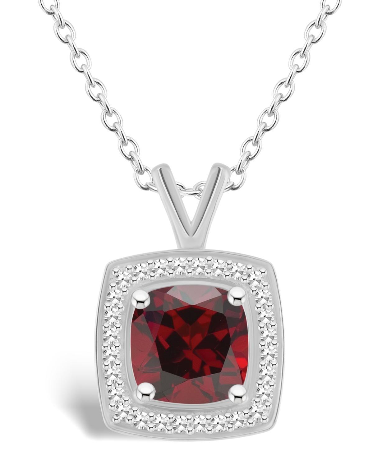 Celebration Gems Sterling Silver Cushion Gemstone & 1/8 Carat T.W. Diamond Halo Pendant Necklace, Womens Red Product Image