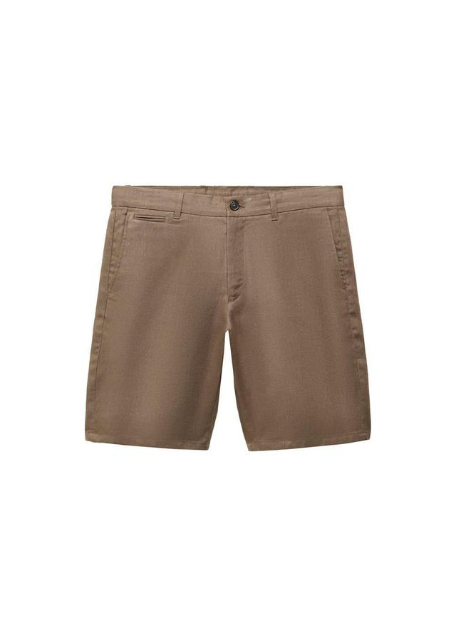 MANGO MAN - Slim fit 100% linen Bermuda shorts dark greenMen Product Image