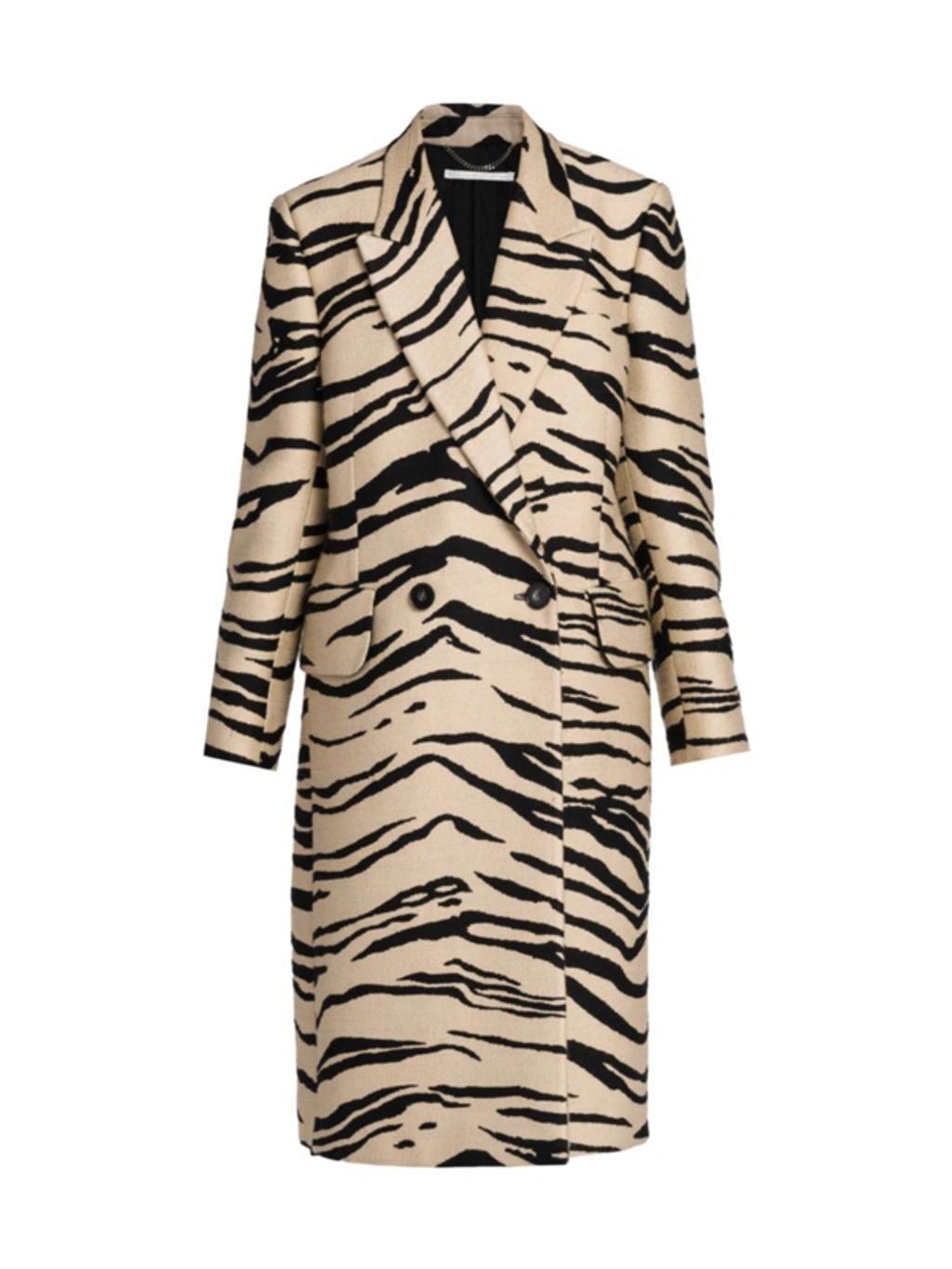 Tiger-print Padded-shoulder Regular-fit Woven Coat In Raffia Product Image