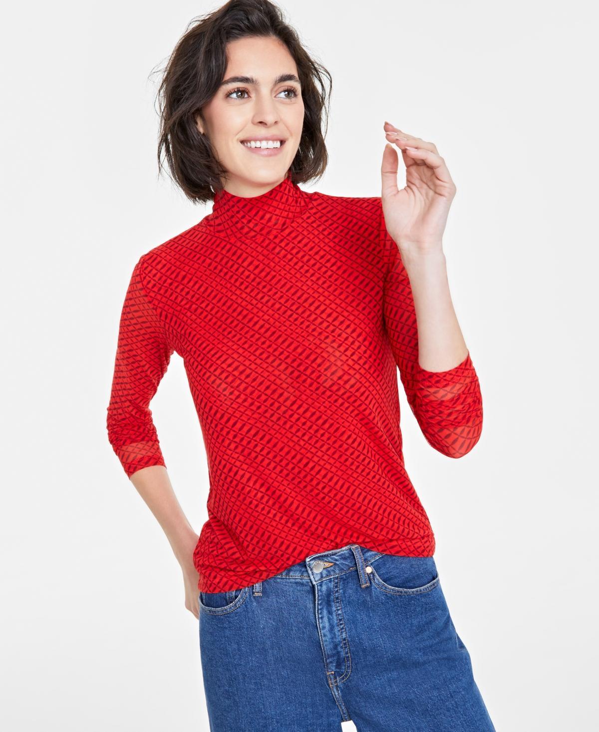 On 34th Womens Mock-Neck Mesh Top, Created for Macys Product Image