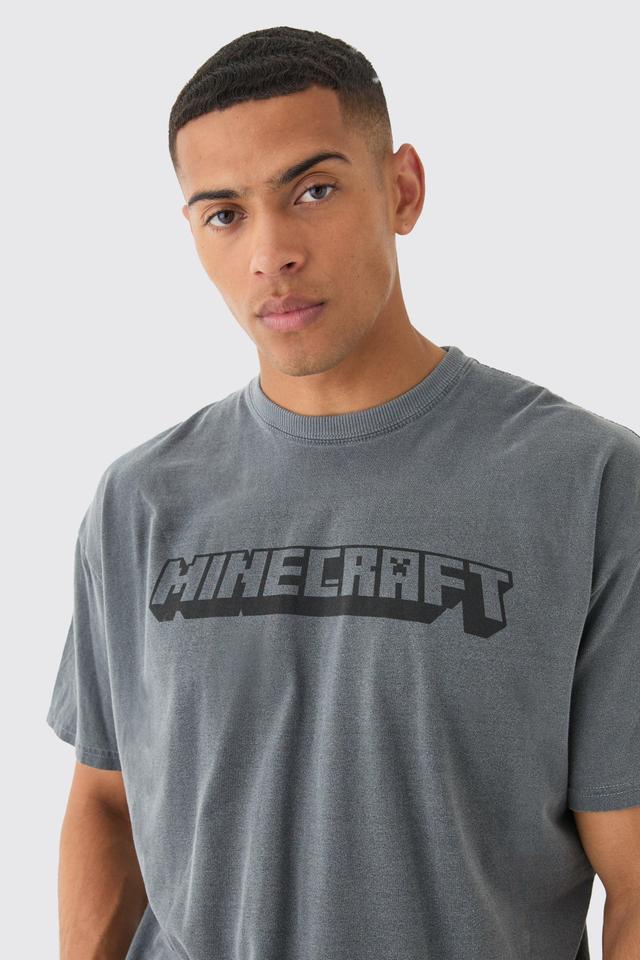 Oversized Minecraft Gaming Wash License T-shirt | boohooMAN USA Product Image