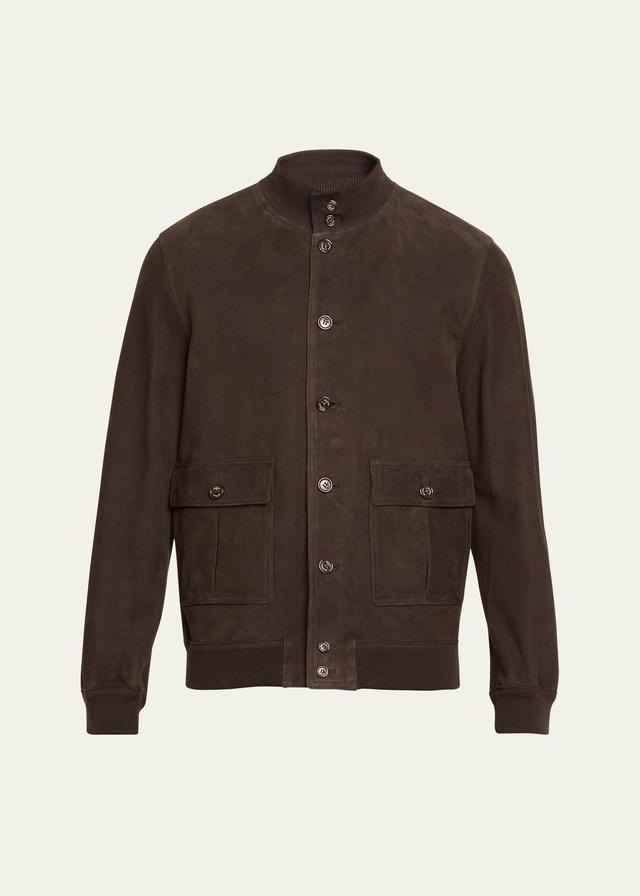 Mens Suede Button-Front Blouson Jacket Product Image