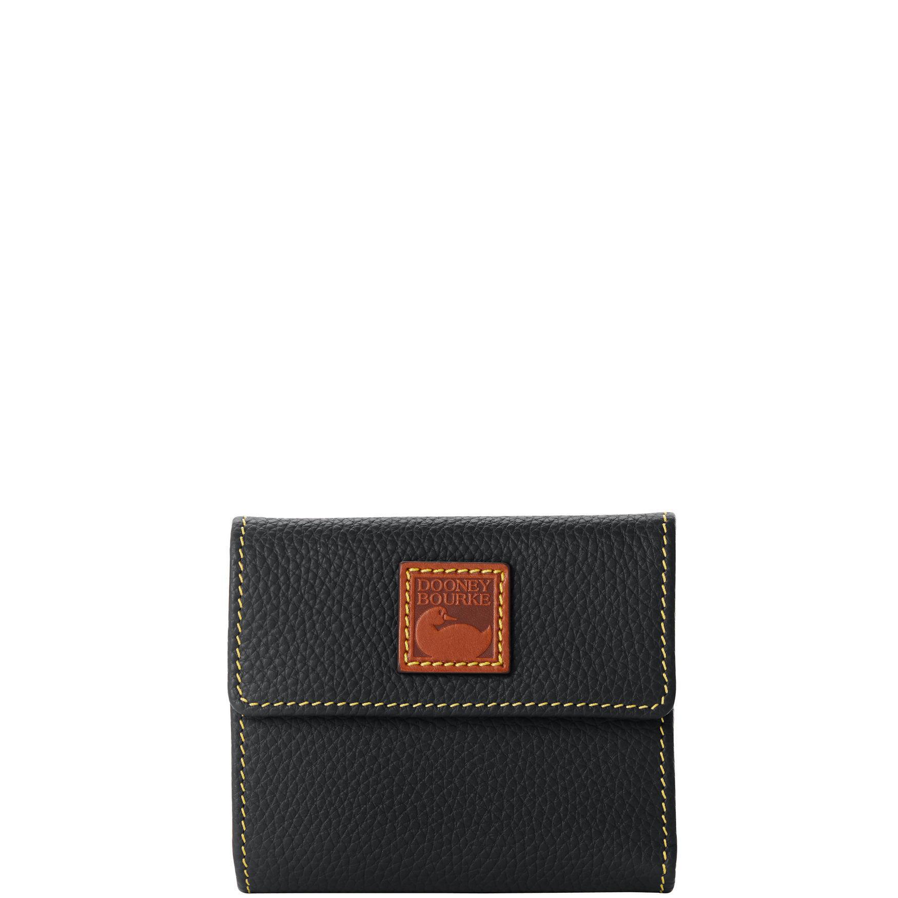 Dooney & Bourke Womens Pebble Grain Small Flap Credit Card Leather Wallet in Black Product Image