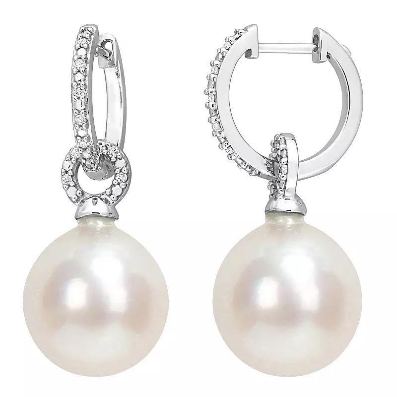 Stella Grace 14k White Gold Cultured South Sea Pearl & 1/10 Carat T.W. Diamond Huggie Hoop Earrings, Womens, 14k Whgold Product Image