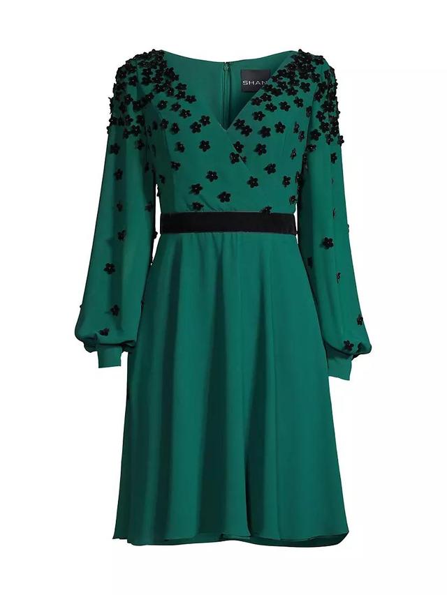 Flocked Velvet Surplice Dress Product Image