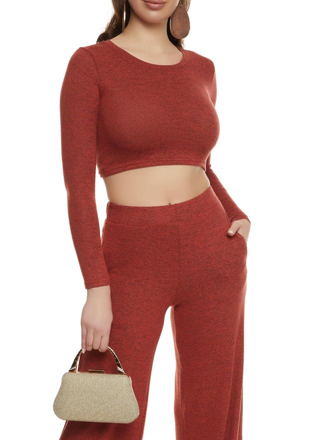 Womens Brushed Knit Crew Neck Crop Top Product Image