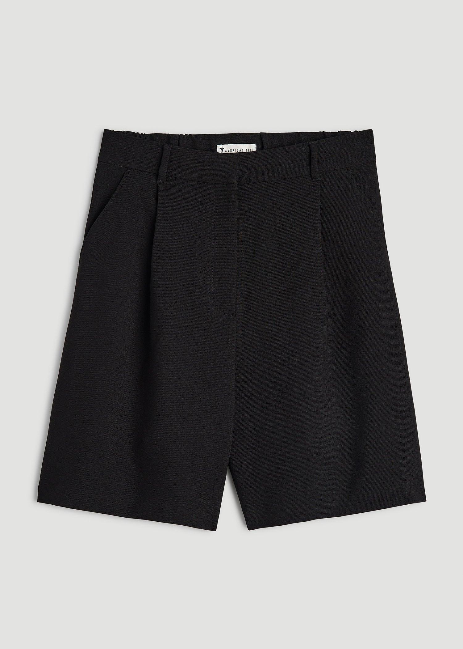 Pleated Tailored Shorts for Tall Women in Black Product Image