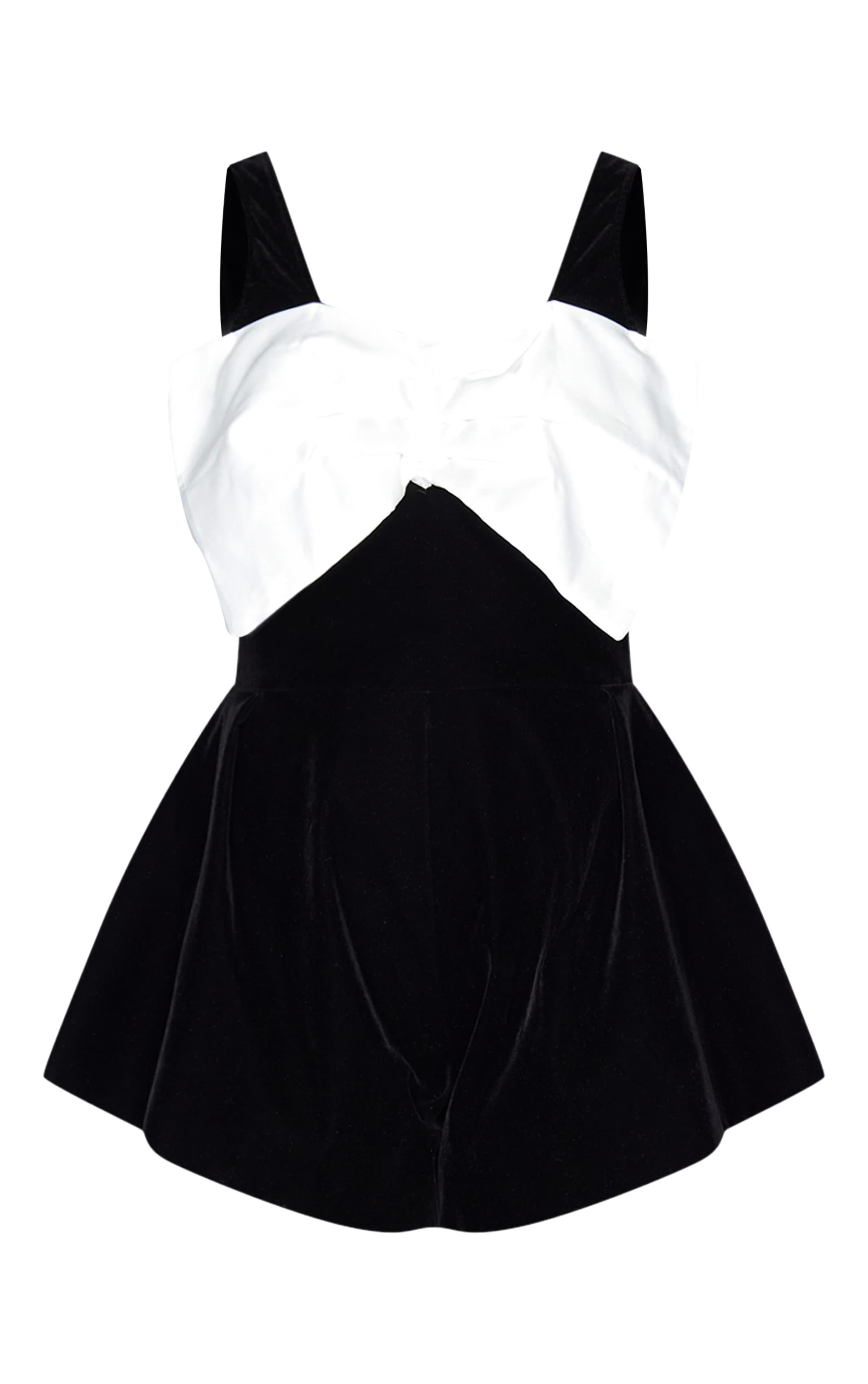 Tall Black Velvet Sleeveless Bow Detail Romper Product Image