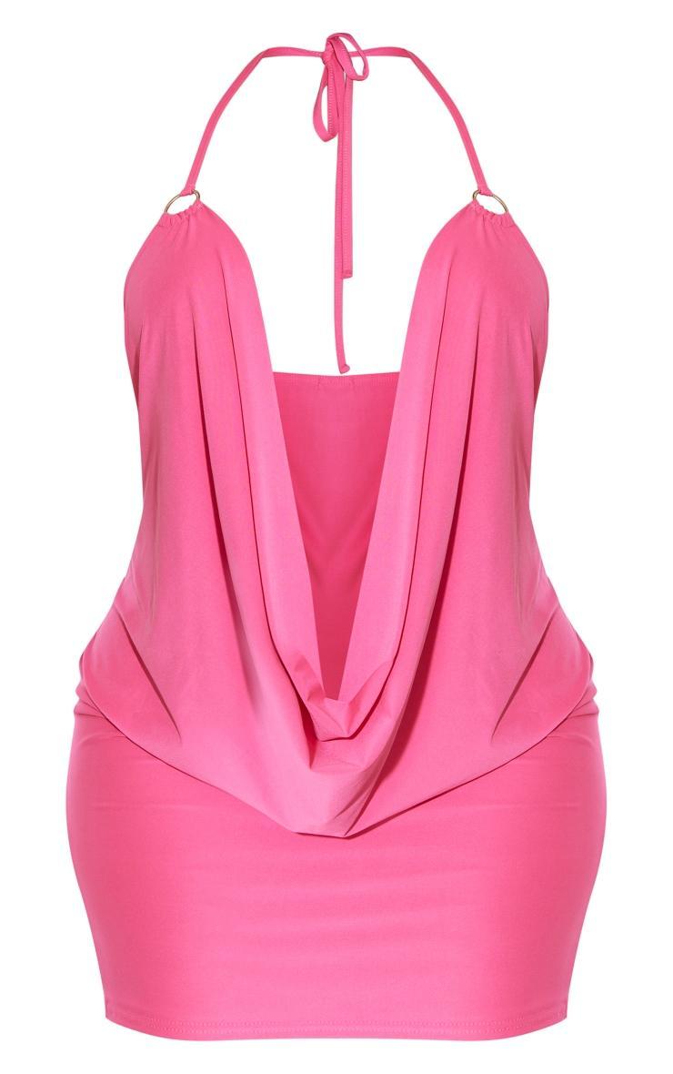 Shape Bright Pink Slinky Ring Detail Cowl Neck Bodycon Dress Product Image