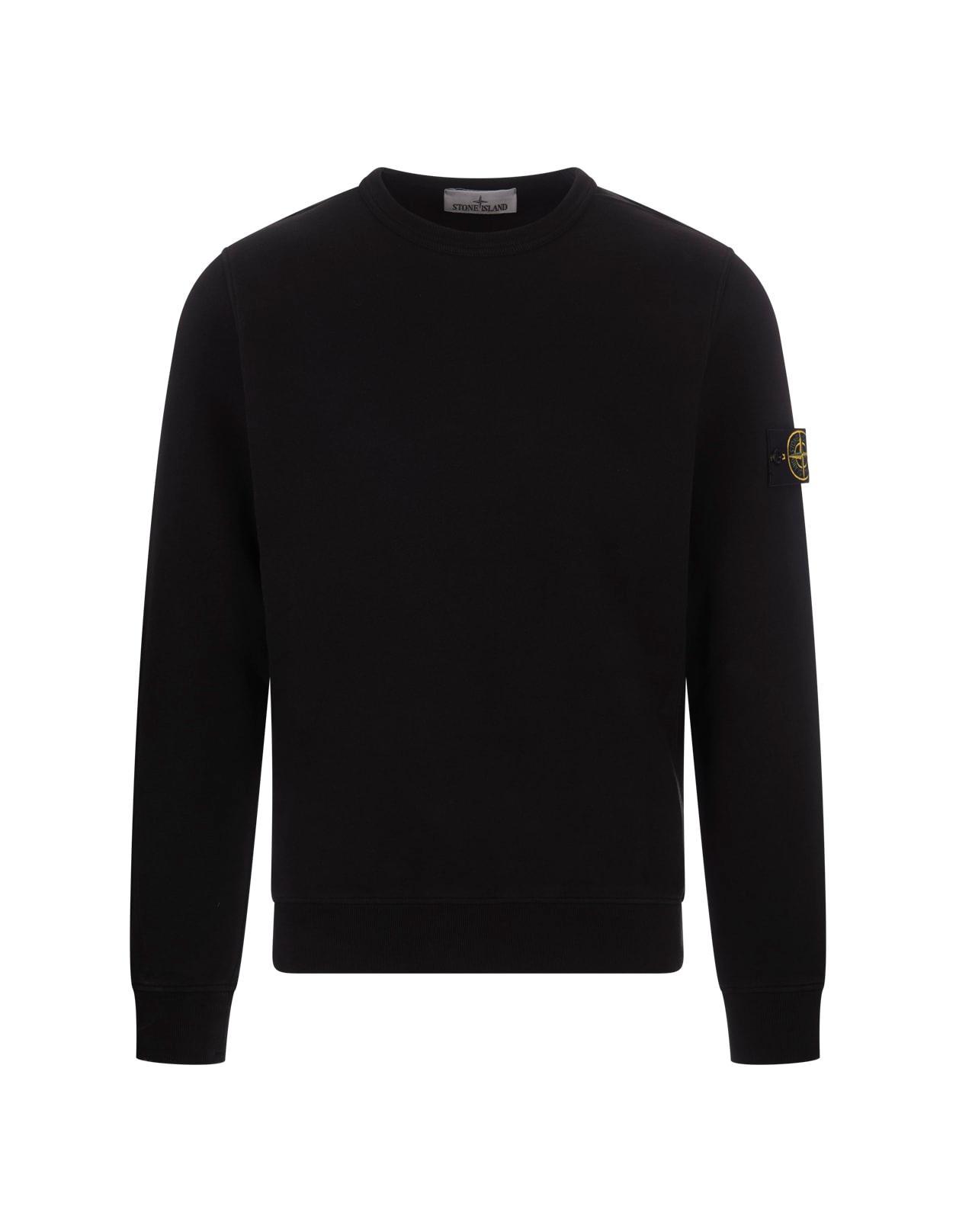 STONE ISLAND Crew-neck Sweatshirt In Lead Grey Gauzed Cotton In Black Product Image