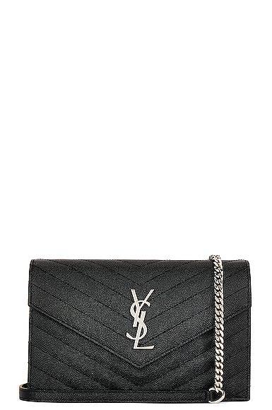 Saint Laurent Cassandra Envelope Chain Wallet Bag in Black Product Image