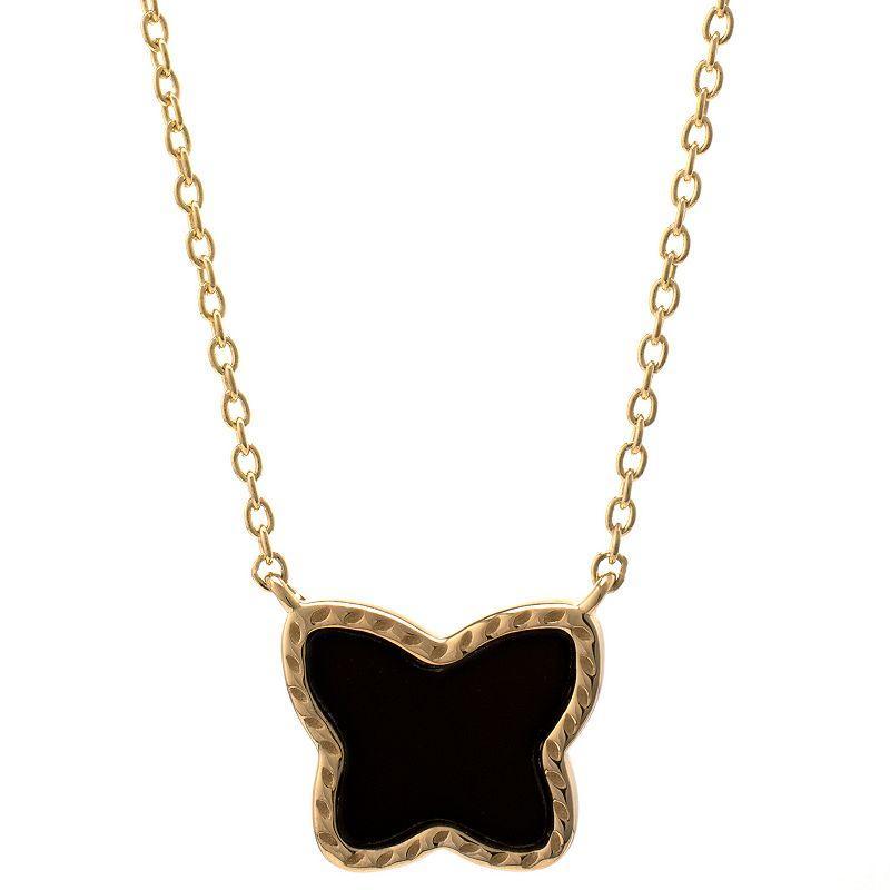 Gemistry 14k Gold Over Silver Black Onyx Butterfly Pendant Necklace, Womens Gold Tone Product Image