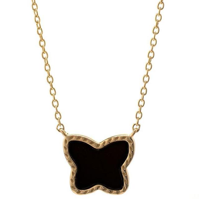 Gemistry 14k Gold Over Silver Black Onyx Butterfly Pendant Necklace, Womens Gold Tone Product Image