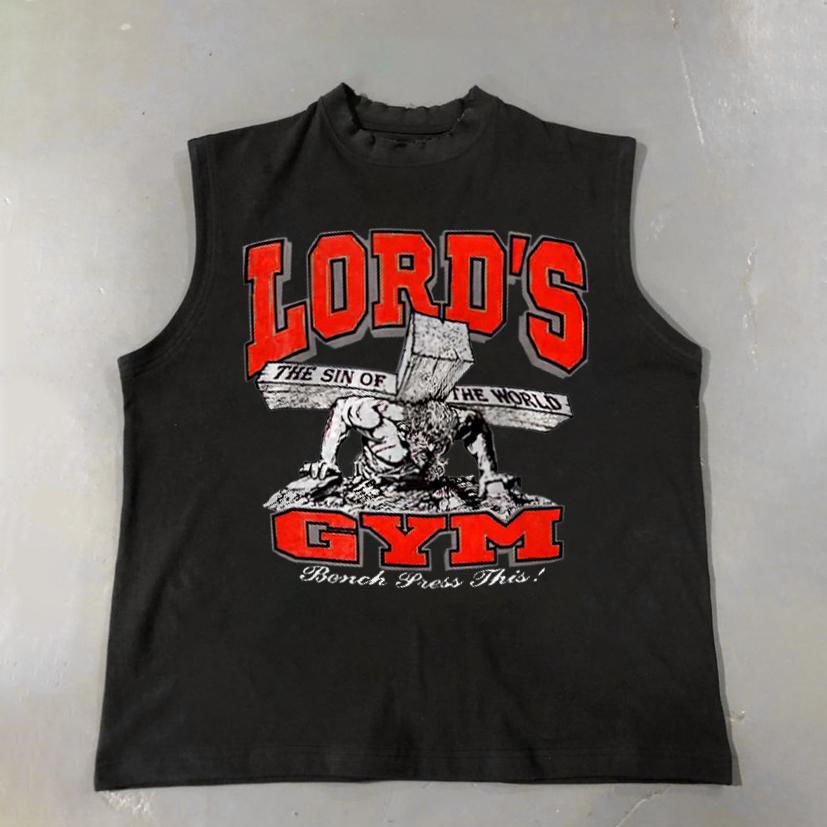 Lord's Gym God Print Cotton Casual Tank Top Product Image