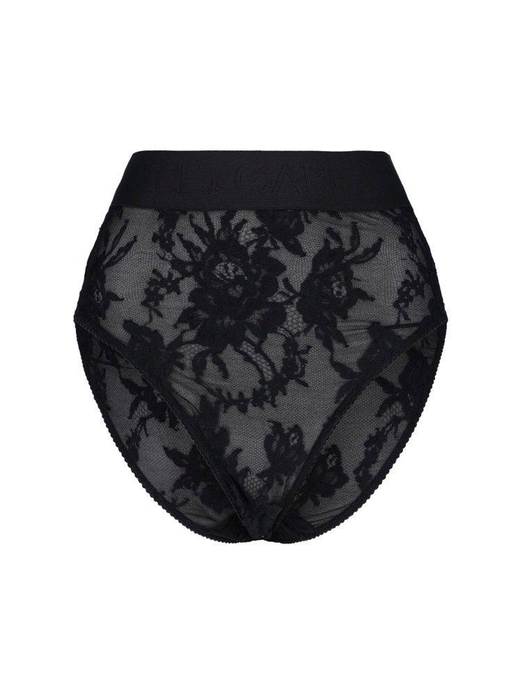 Branded Elastic Lace Briefs In Black Product Image