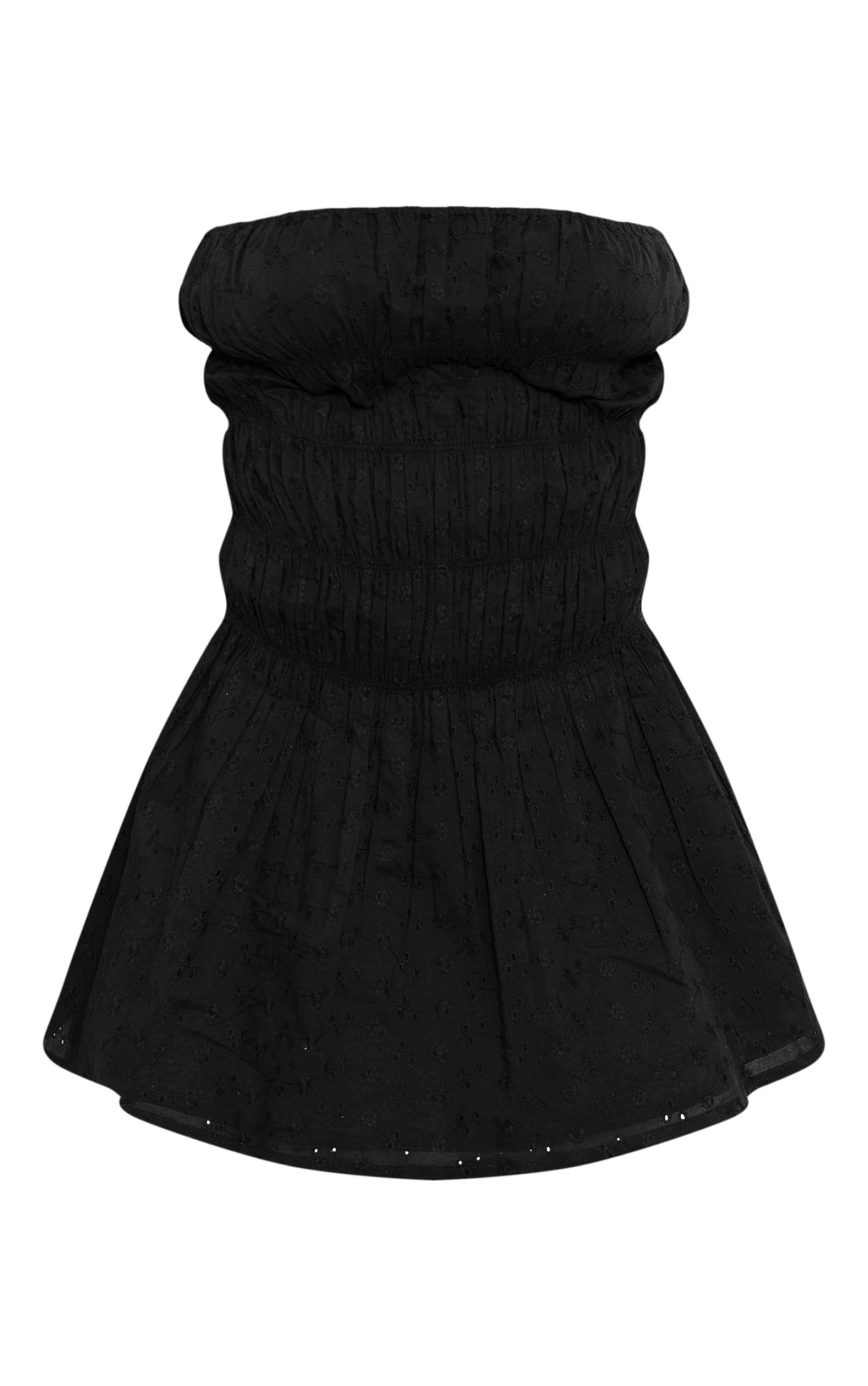 Black Broderie Anglaise Ruched Shift Dress Product Image