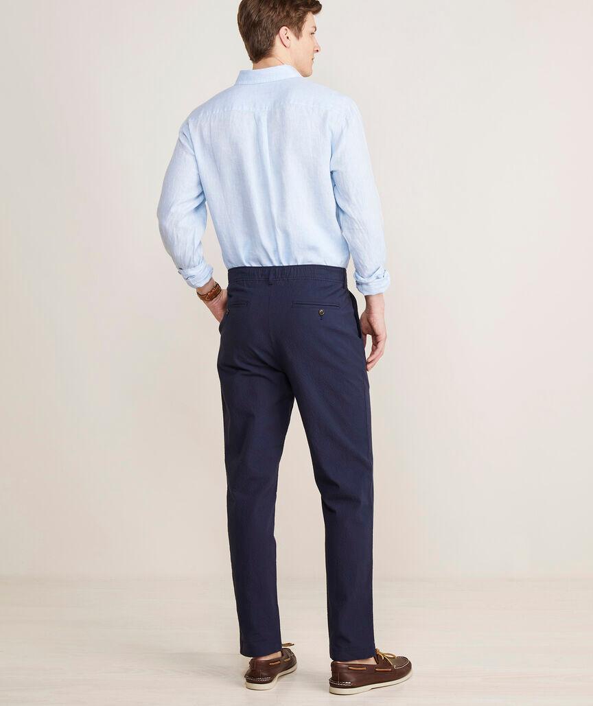 Seersucker Pleated Pull-On Pants Product Image