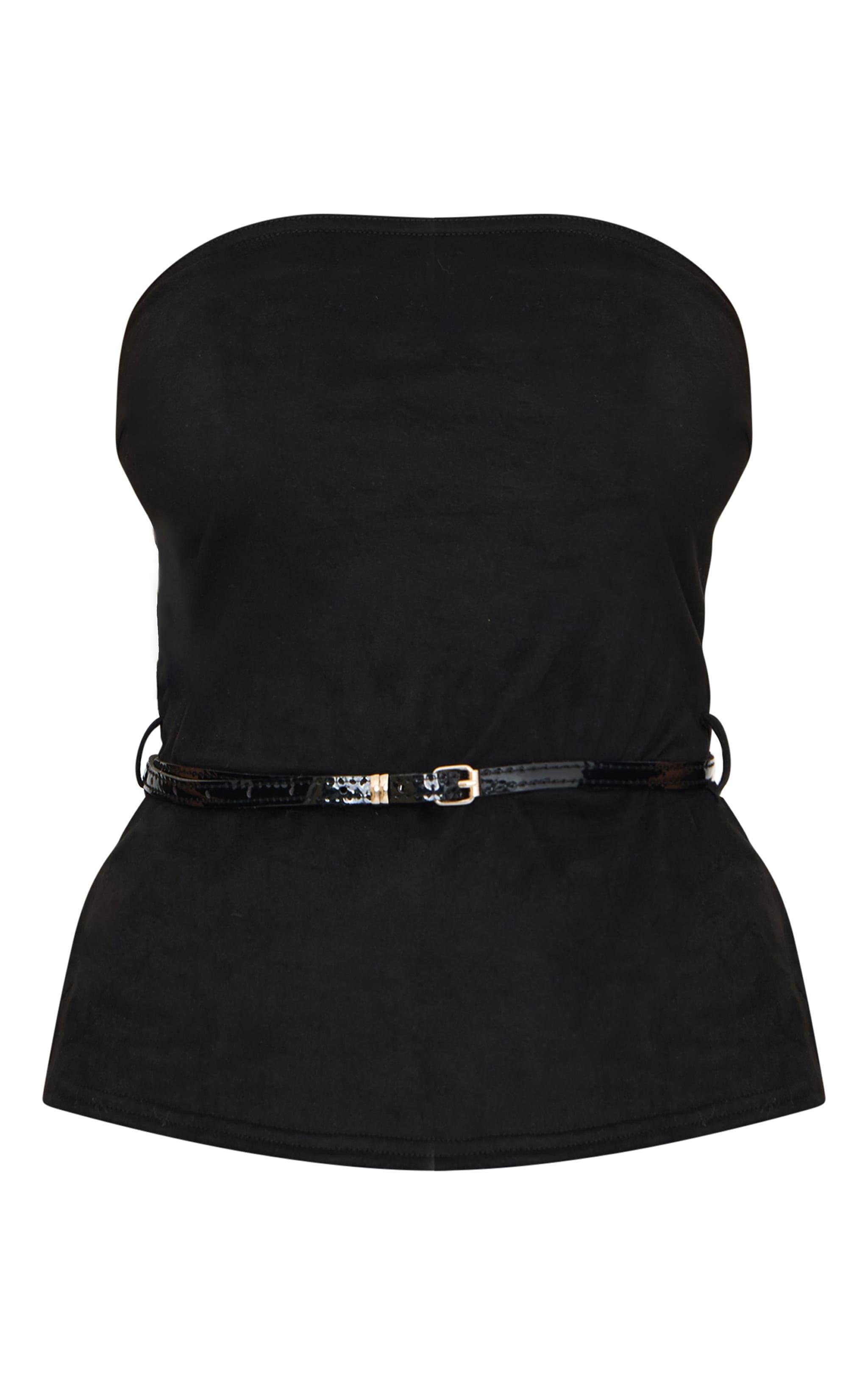 Black Faux Suede Bandeau Belt Detail Long Top Product Image