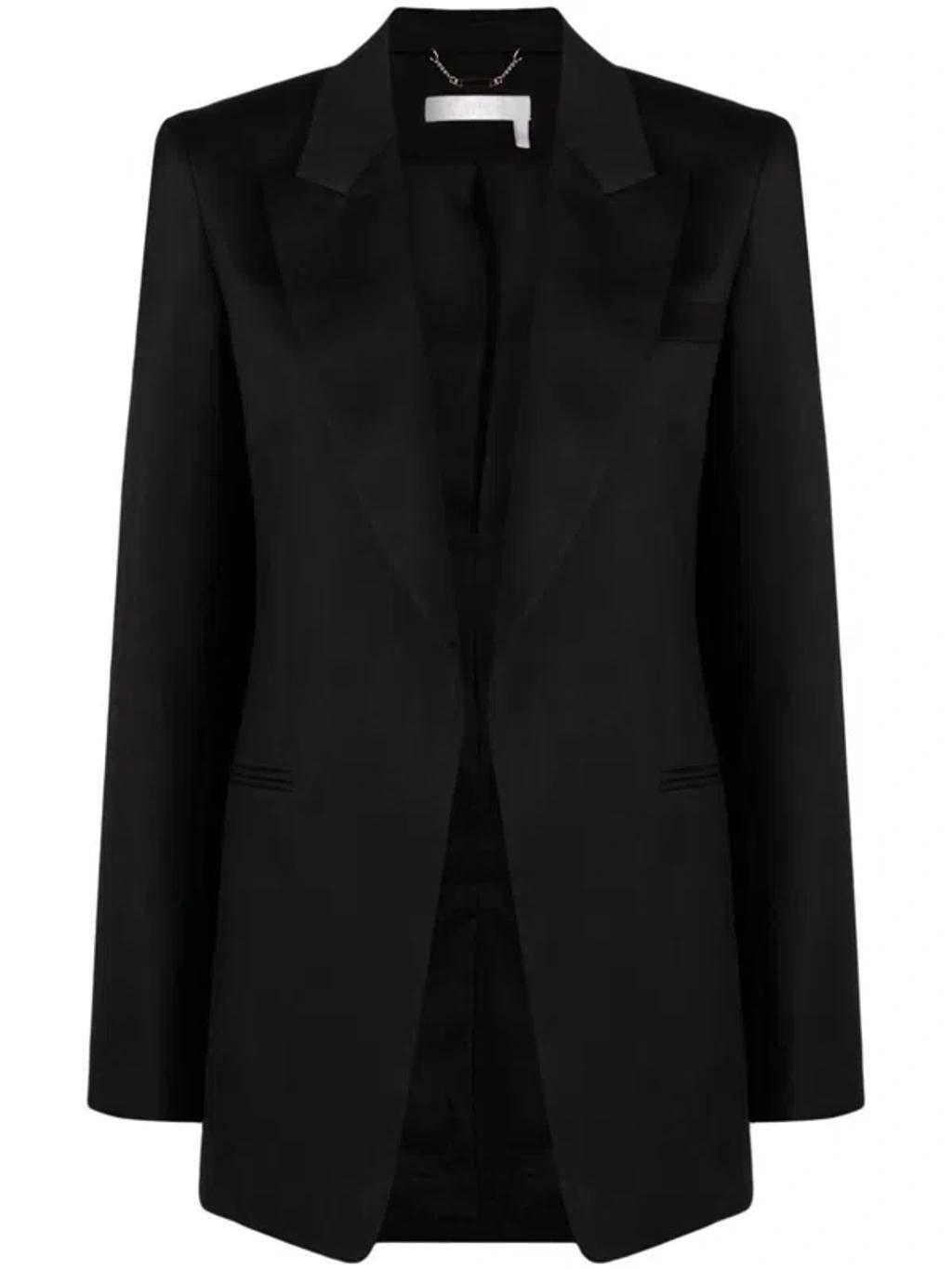 Chloè Single Breasted Silk Blend Wool Jacket In Black Product Image