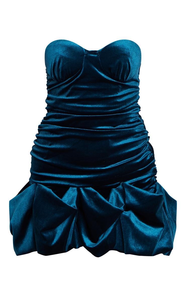 Emerald Green Velvet Puff Hem Bandeau Bodycon Dress Product Image