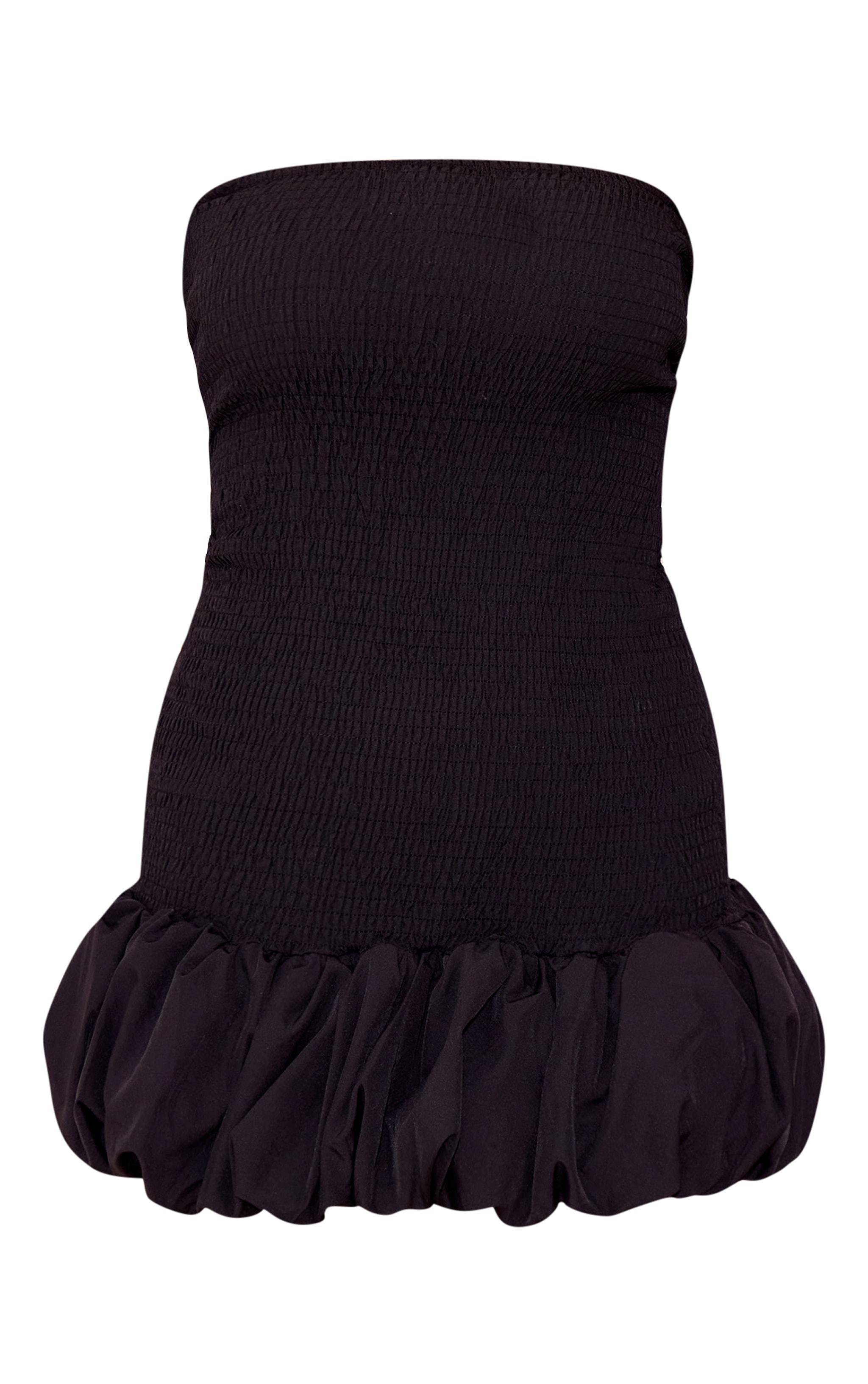 Black Shirred Bandeau Bodycon Dress Product Image