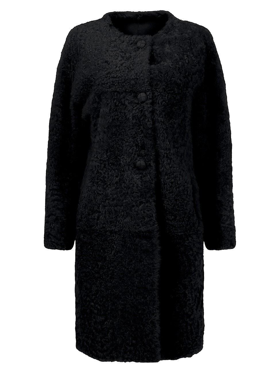 Womens Reversible Collarless Shearling Lamb Short Coat with Buttons Product Image