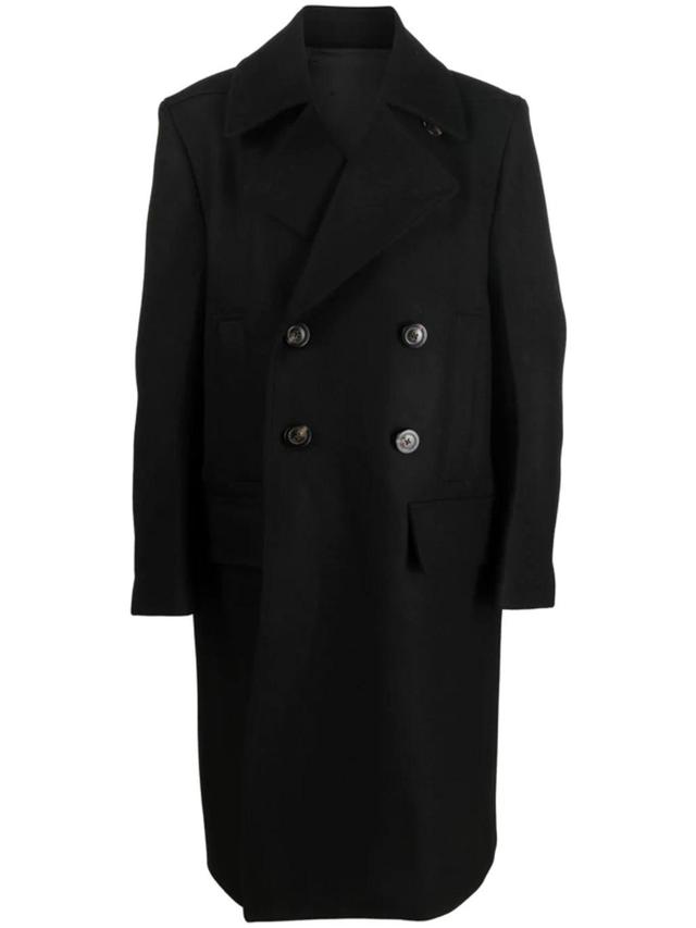 Double-breasted Wide-lapel Coat In Black Product Image