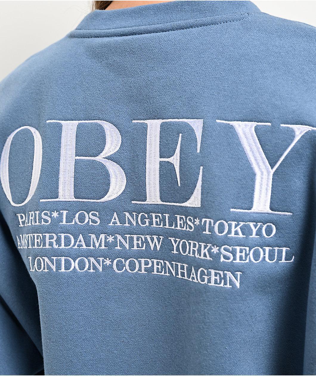 Obey Cities Coronet Blue Crop Crewneck Sweatshirt Product Image