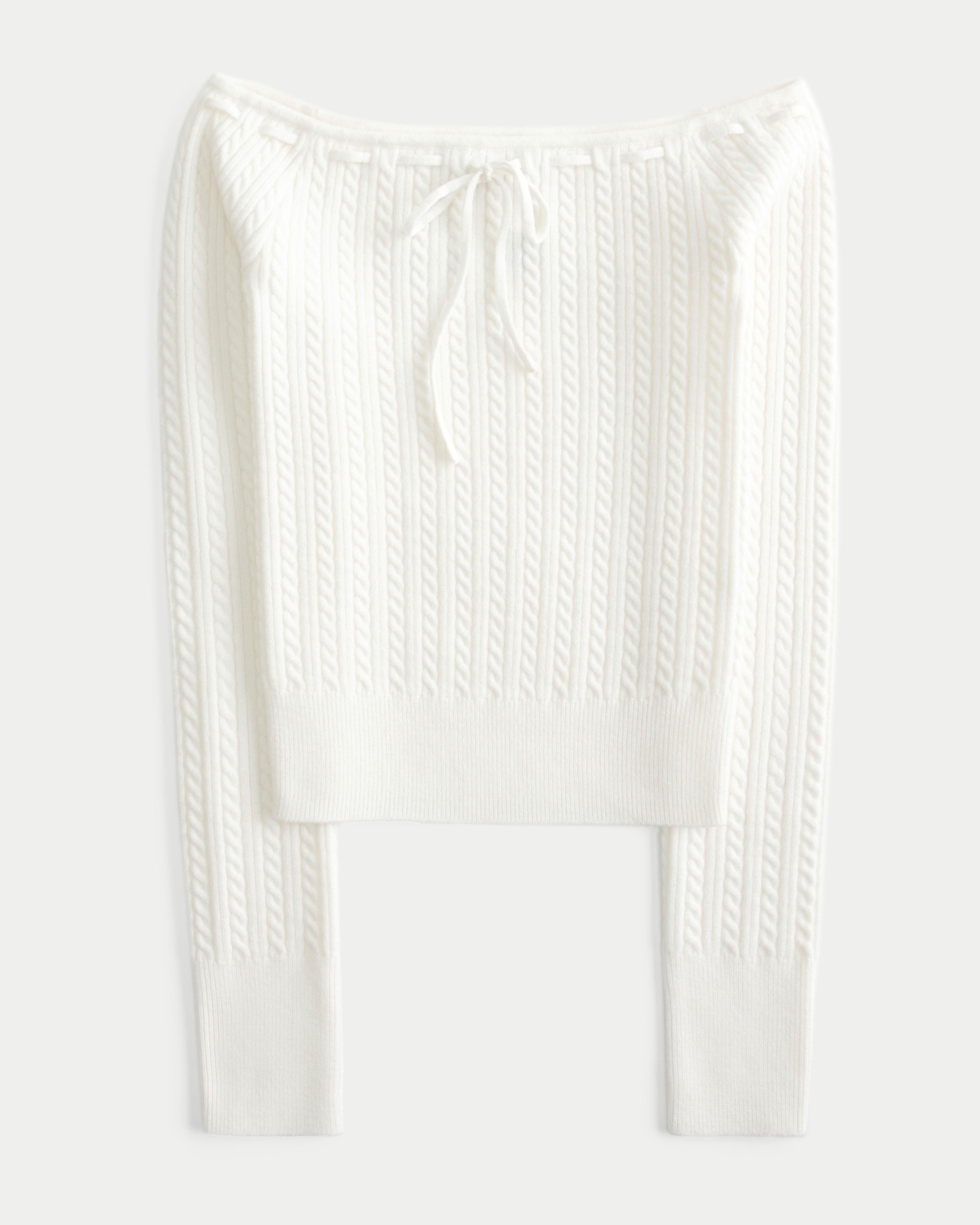 Off-the-Shoulder Cable-Knit Sweater Product Image