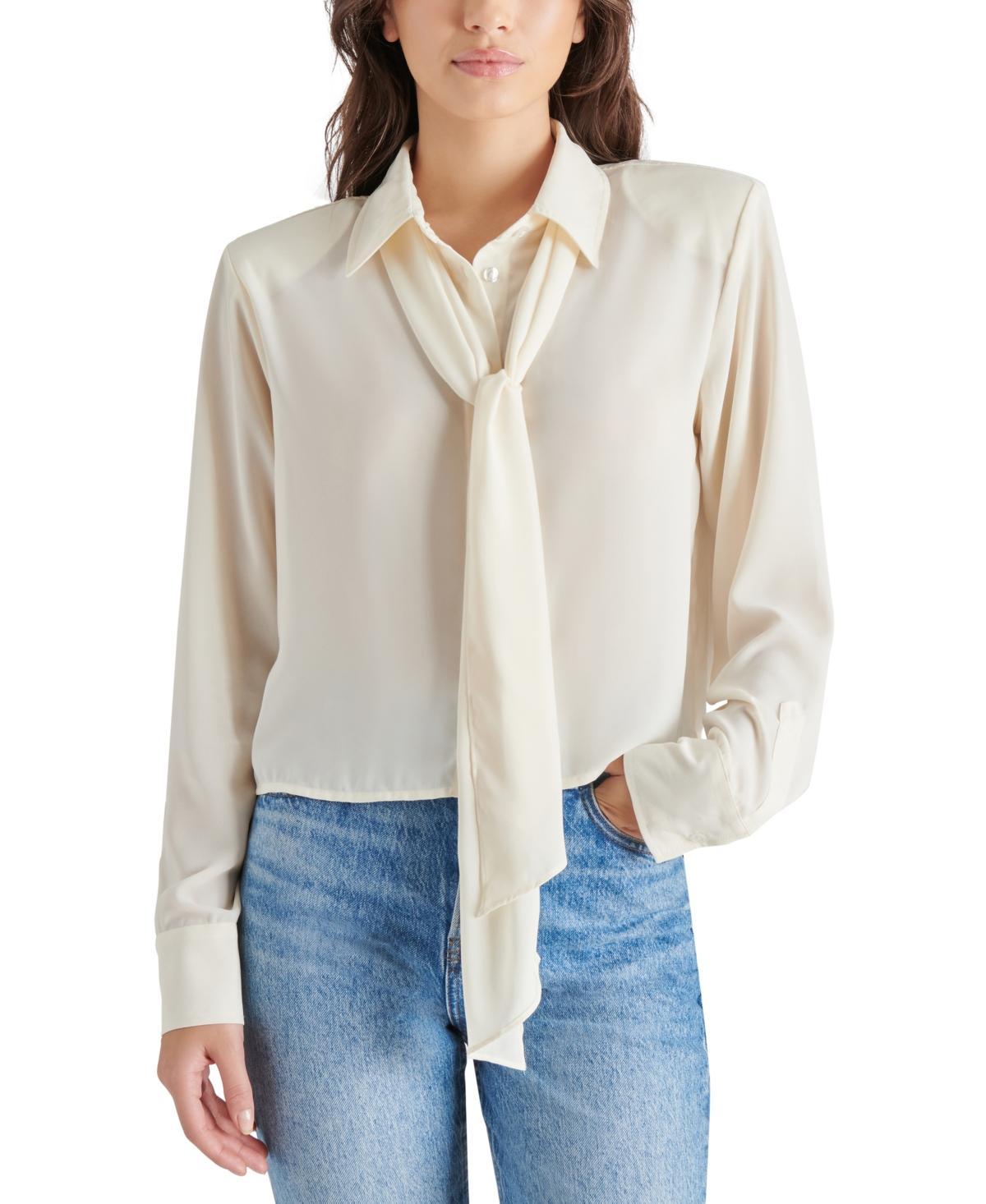 Steve Madden Womens Noelle Tie-Neck Long-Sleeve Blouse product image