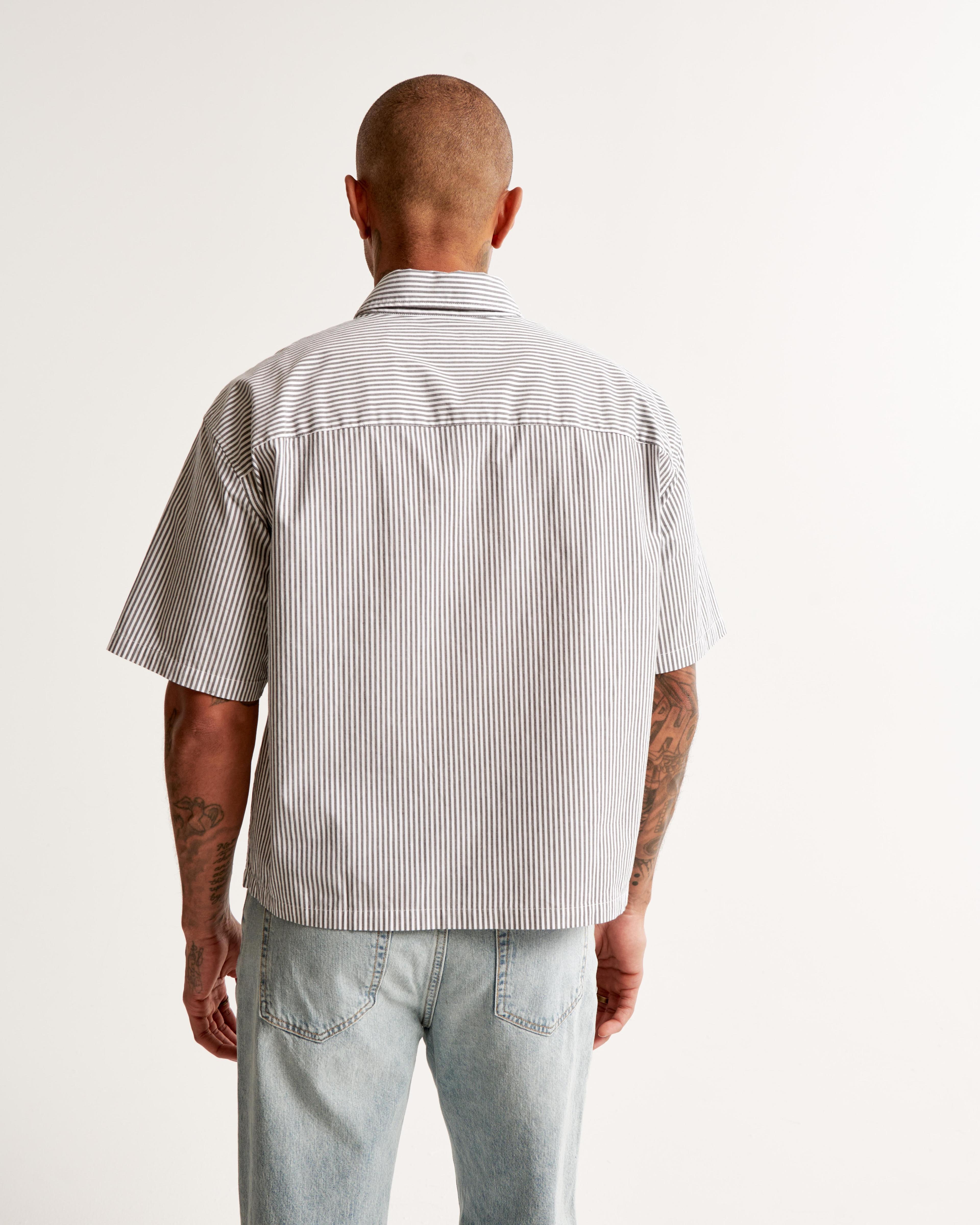 Short-Sleeve Cropped Poplin Button-Up Shirt Product Image