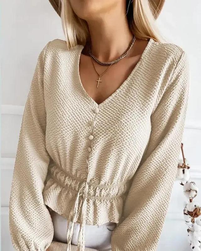 Olivia Mark – Relaxed Drawstring Lantern Sleeve Top Product Image