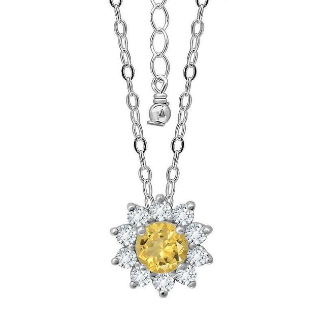 Aleure Precioso Sterling Silver Gemstone & White Topaz Halo Pendant Necklace, Womens Silver Tone Yellow Product Image