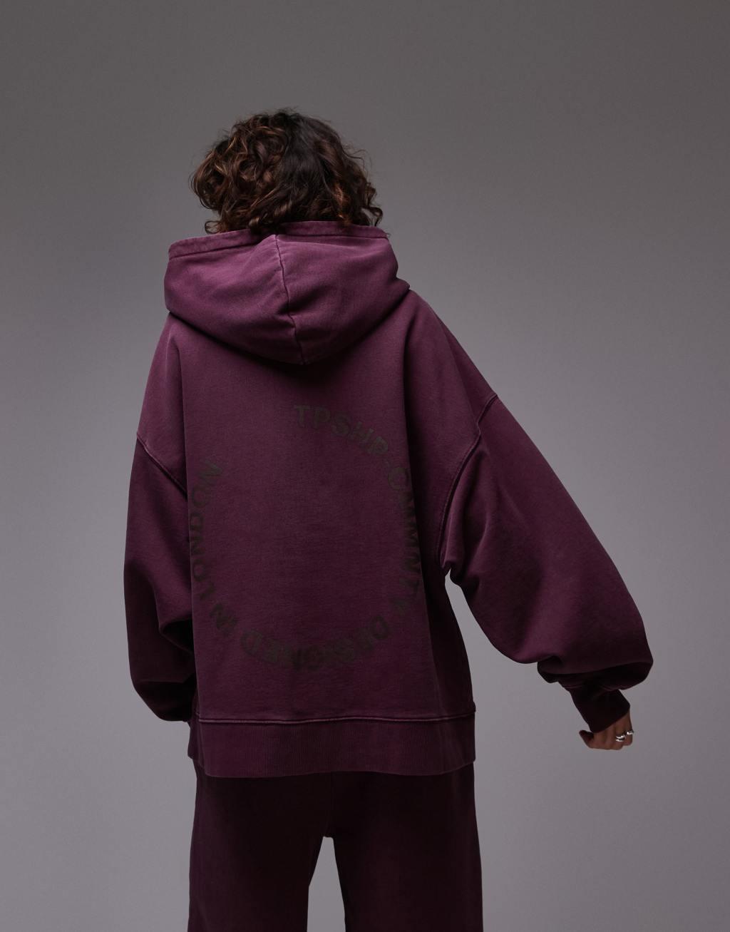 Topshop community graphic hoodie in burgundy - part of a set Product Image