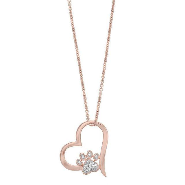 14k Rose Gold Over Sterling Silver Diamond Heart Dog Paw Pendant Necklace, Womens White Product Image