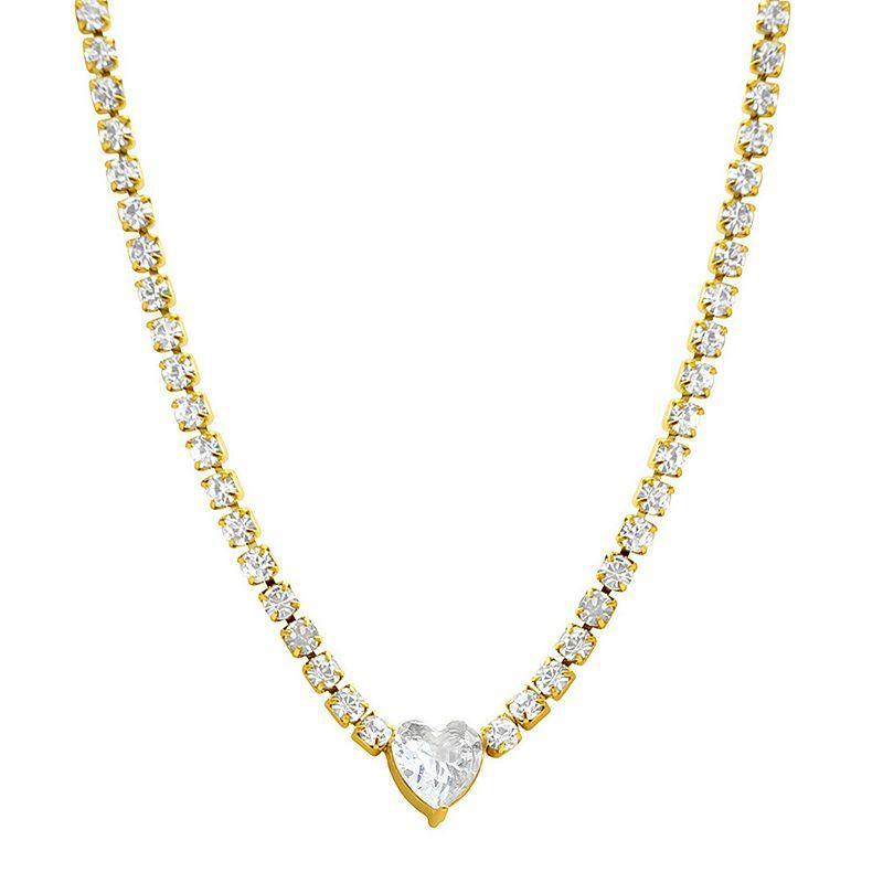 Adornia 14k Gold Plated Cubic Zirconia Heart Necklace, Womens, Gold Tone Product Image