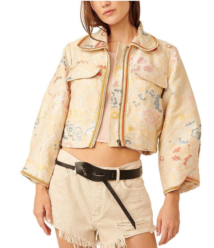 Free People Margot Floral Print Collar Neck Long Sleeve Cropped Jacket Product Image