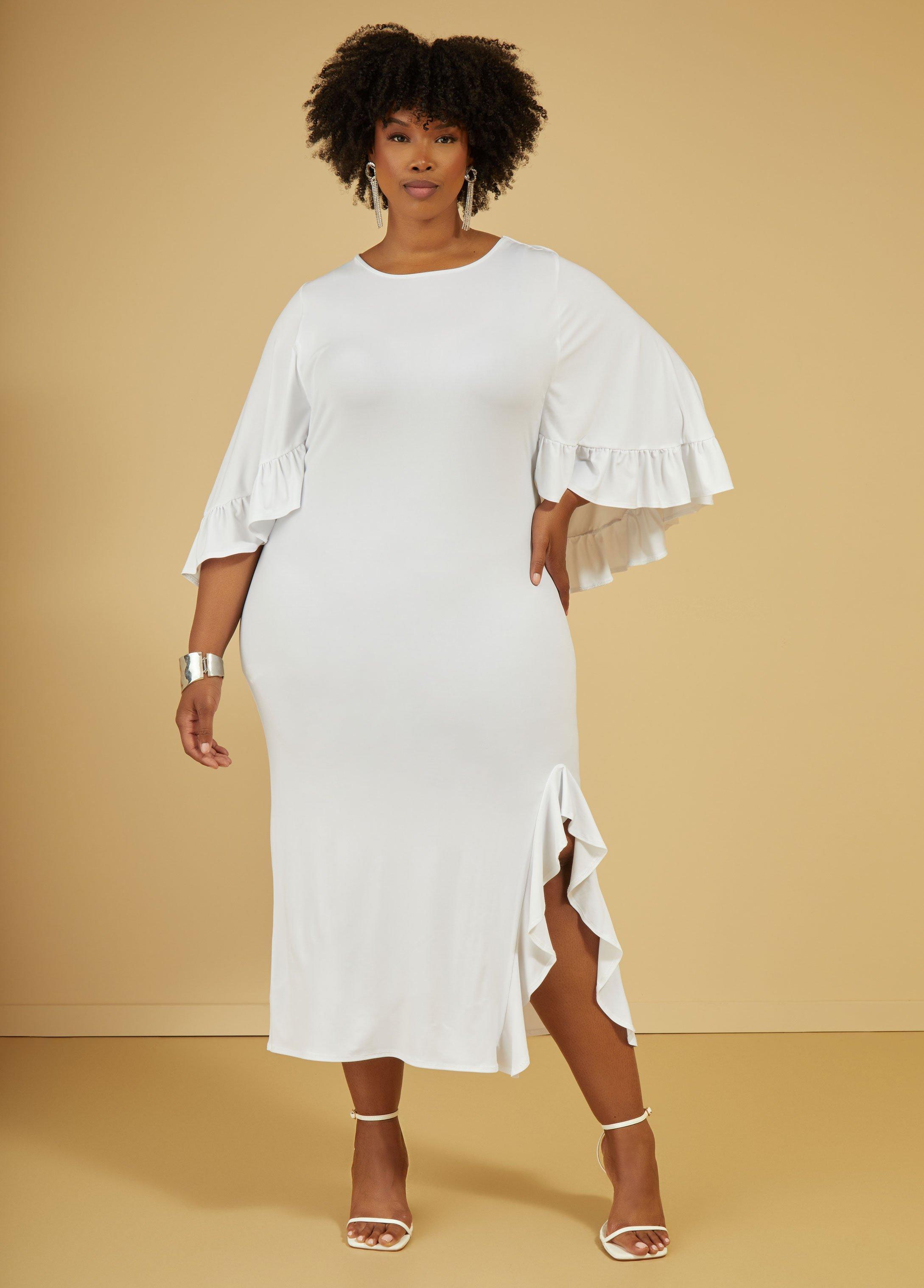 Plus Size Ruffled Cape Effect Bodycon Dress Ashley Stewart Product Image