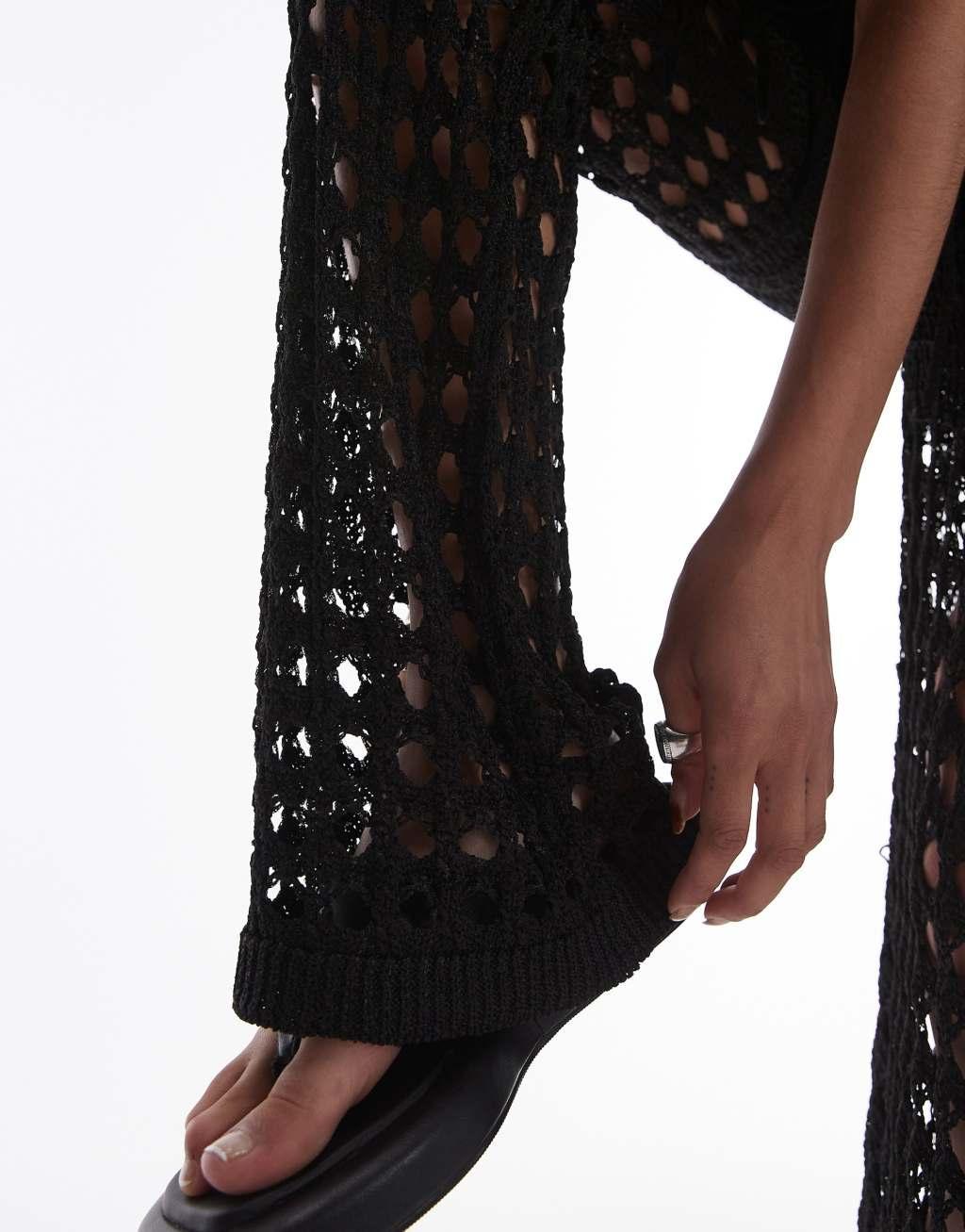 Topshop knitted crochet pants in black Product Image